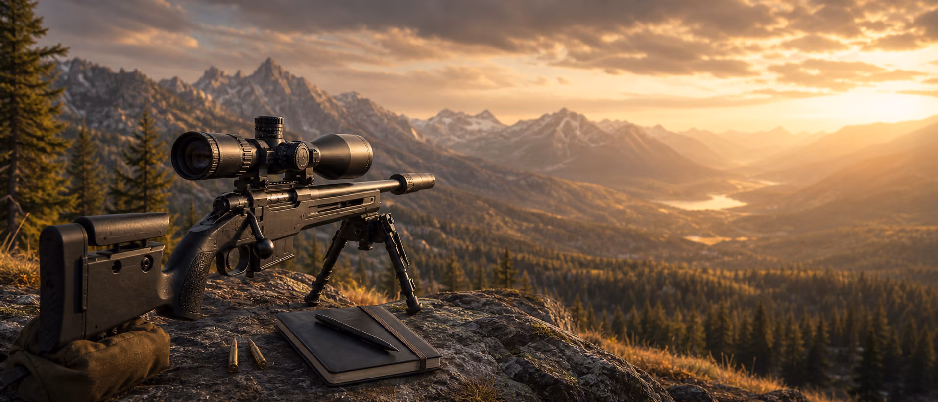 A scoped precision rifle at a shooting range
